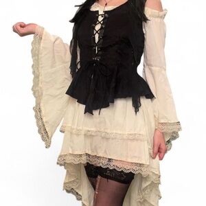 black and white medieval renaissance high low corset lace dress